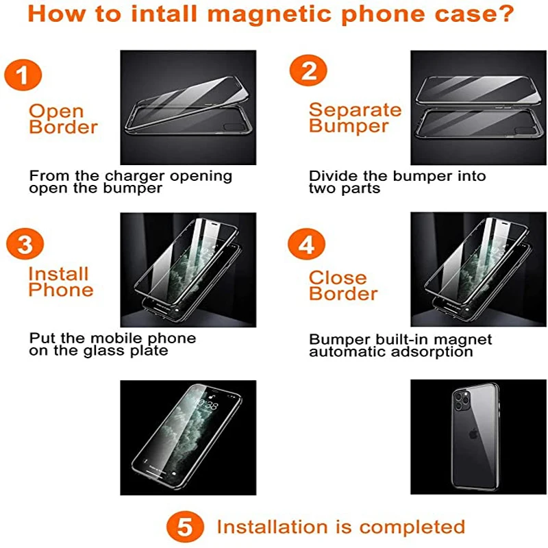 

360 Full Protection Magnetic Double-sided Glass Case For iPhone 11 12 Pro Max XS XR XS Max 12 Mini 8 7 6 6s Plus SE phone Cover