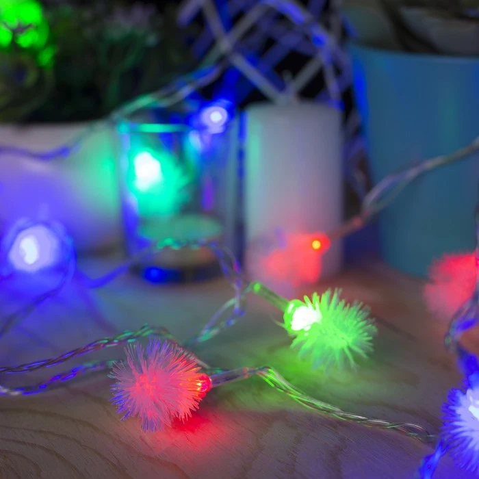 Гирлянда "Нить" с насадками “Ежики” 5 м LED 20 220V мигает нить прозрачная