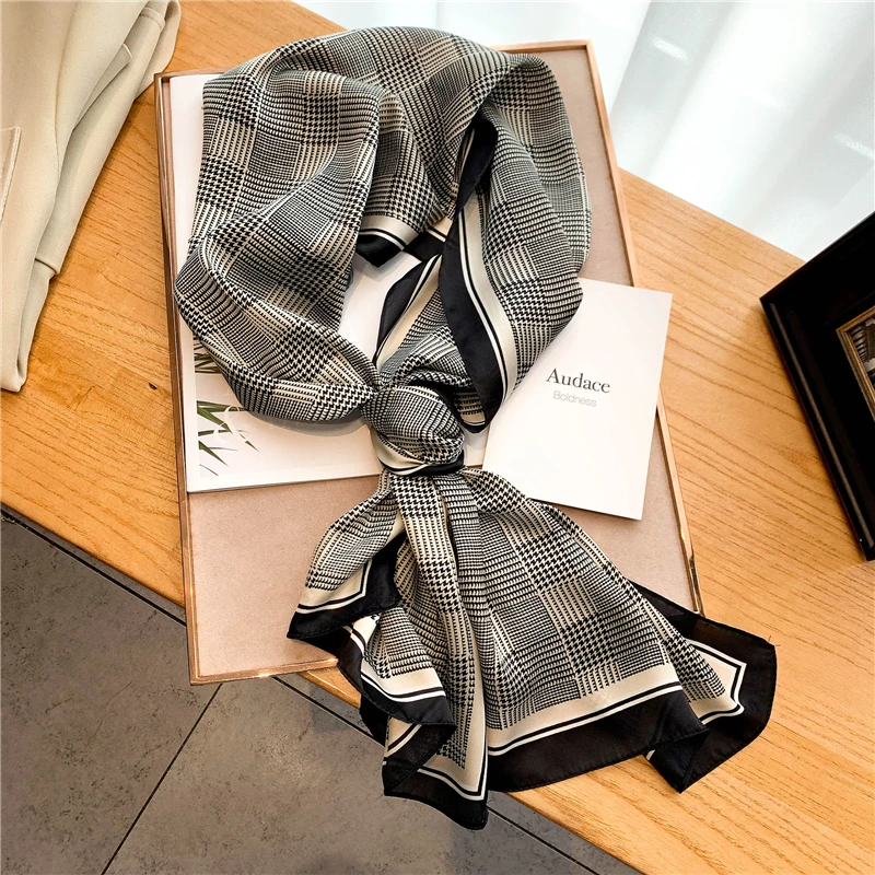 

Small Hijab Headbands Shawls 2022 Silk Scarf Lady Wraps Foulard Neck Bufanda Design Print Thin Female Long Neckerchief Bandana