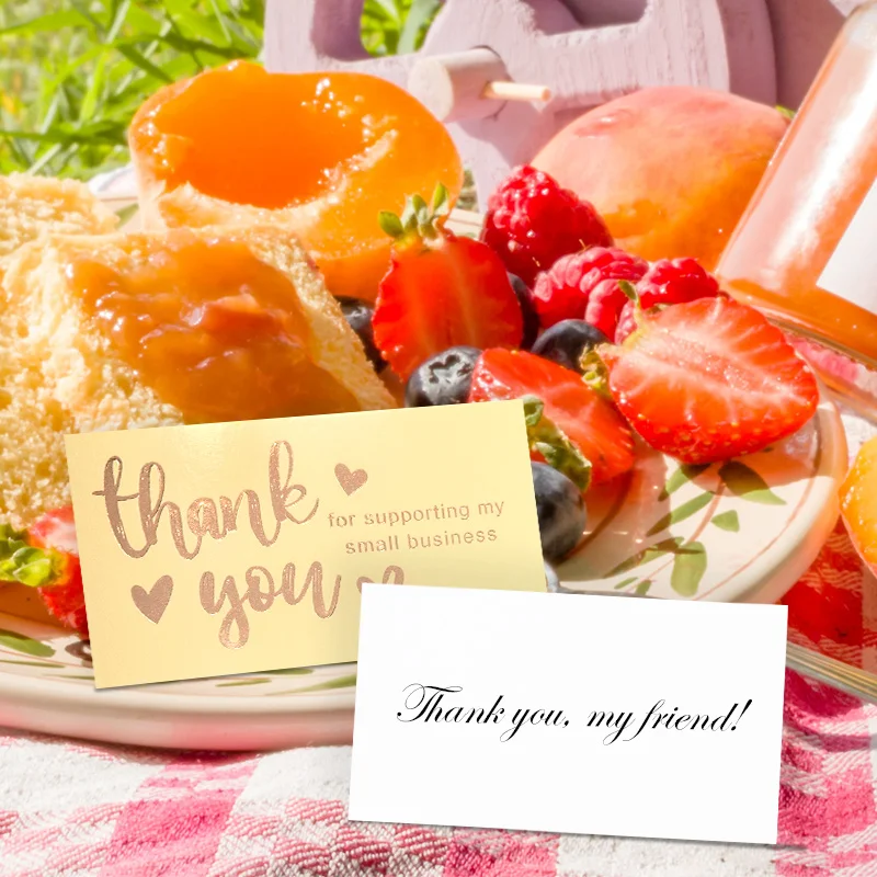 

50pcs Bronzing Thank You Card with Heart DIY Craft Gift Decoration Card For Supporting My Small Business Greeting Postcard