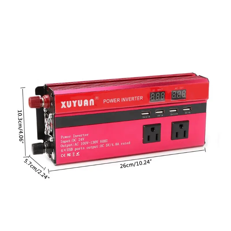 

N84F 4000W Solar Power Inverter Sine Wave LED 4 USB DC12/24V To AC110V/220V Convert
