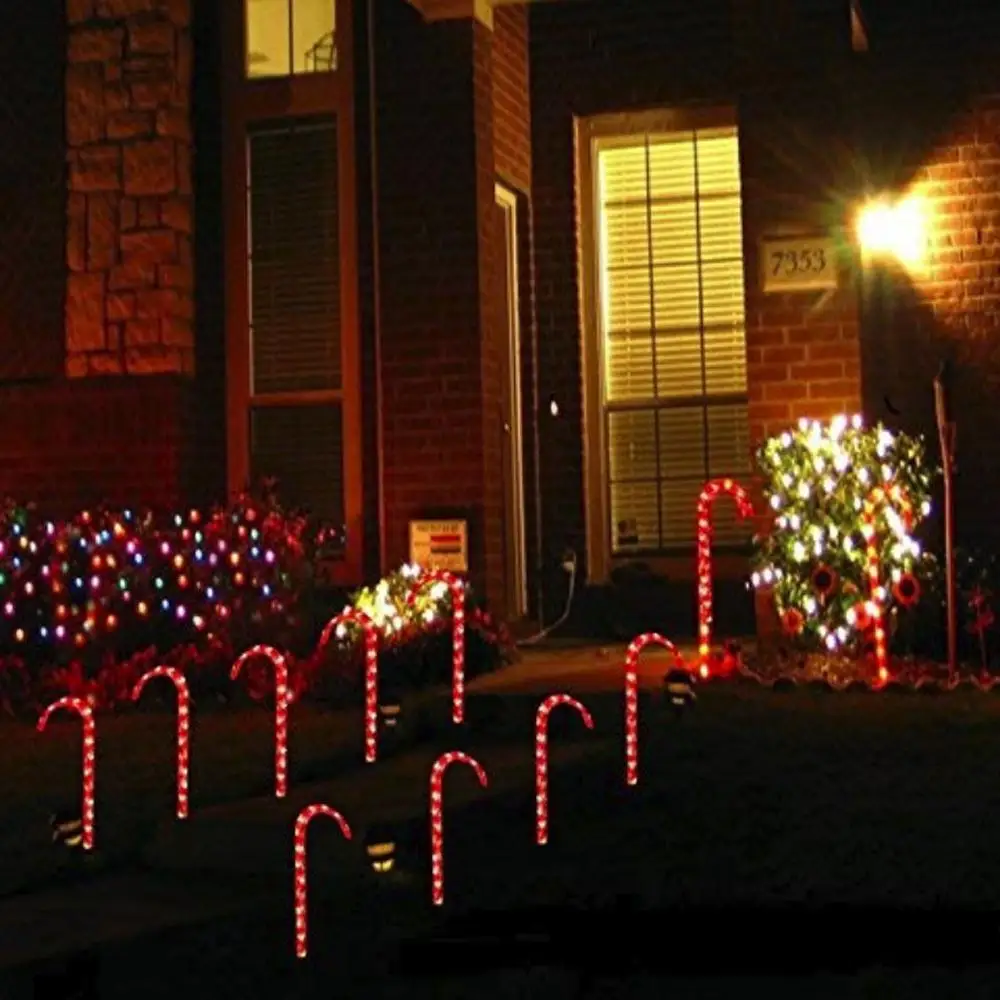 

Durable Crutch Lamp 10 Stakes 110V Christmas Decoration Festival Cane Walkway Light Landscape Lights Warm White US Plug Home