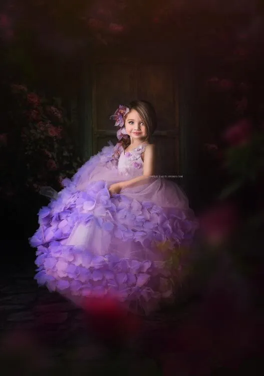 Purple Ball Gown Flower Girl Dresses For Wedding Flowers Birthday Wear First Communion Dress Tulle Luxury Girls Pageant G |