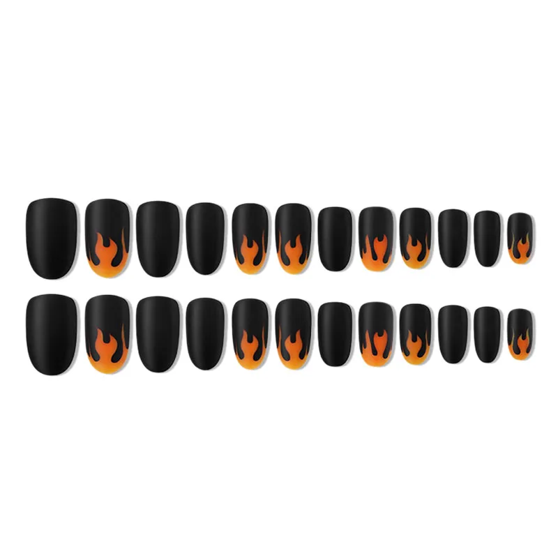 Накладные ногти 24 шт. черные длинные гвозди с пламенем полное покрытие вечерние