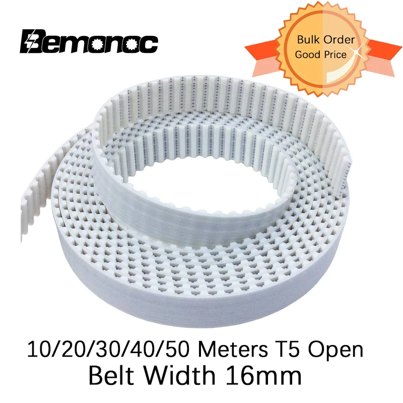 

Bemonoc 10/20/30/40/50Meters T5 Open Synchronous Belt width 16mm Polyurethane Steel Trapezoid PU T5-16mm Open Timing Belts