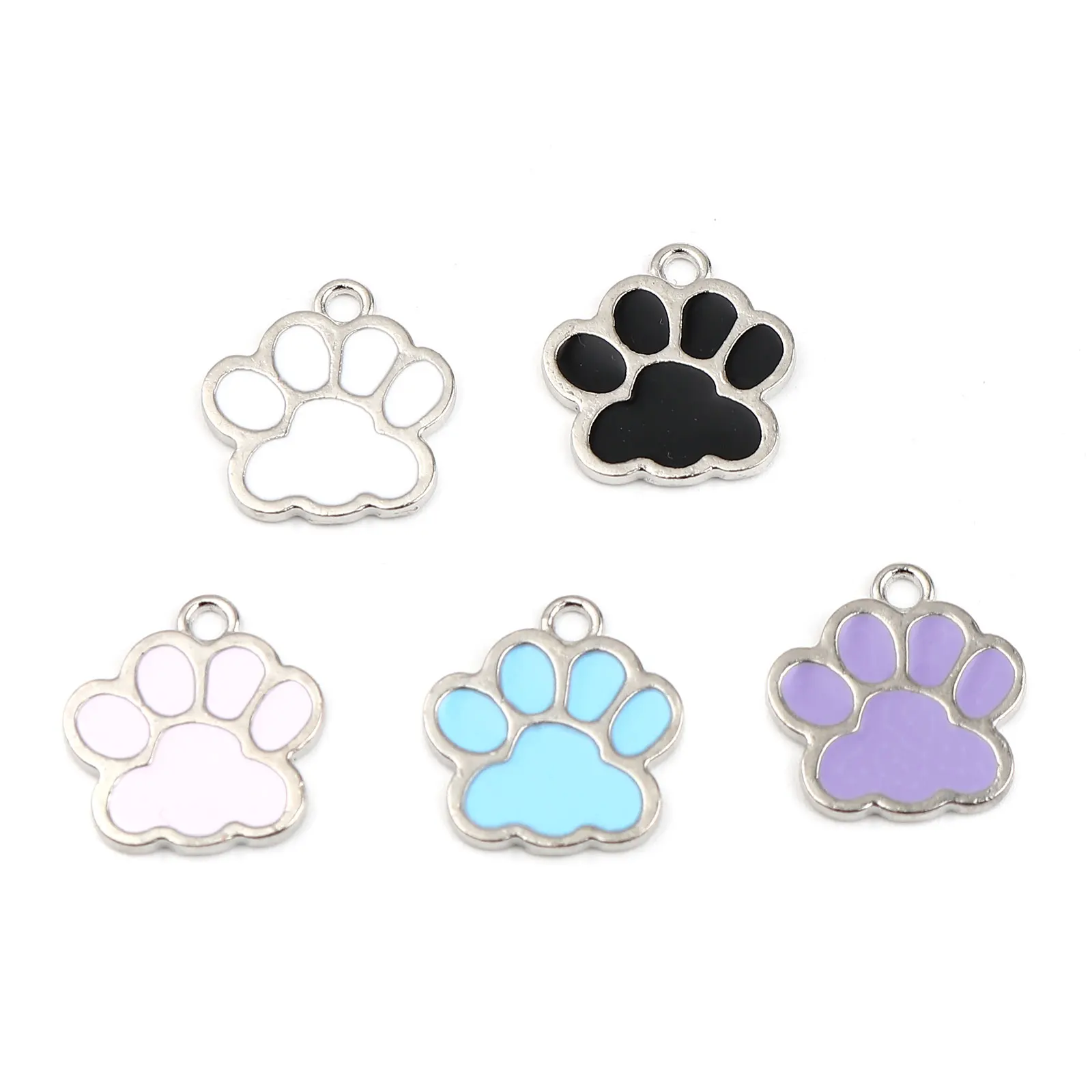 

20PCs Animal Series Zinc Based Alloy Charms Pendant For Jewelry Making Paw Claw Silver Color Purple Enamel 17mm x 16mm