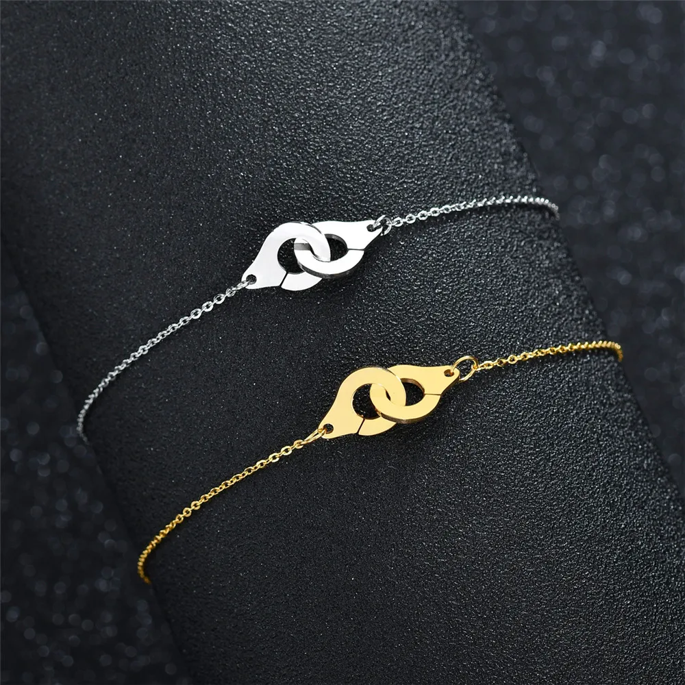

New Fashion Stainless Steel Handcuffs Bracelet Gold Silver Color Couple Lock Bracelet For Women Men Jewelry Valentine's Day Gift