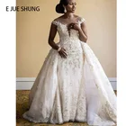 Свадебное платье со съемным шлейфом E JUE SHUNG, белое кружевное платье с аппликацией, Роскошные свадебные платья со шнуровкой сзади