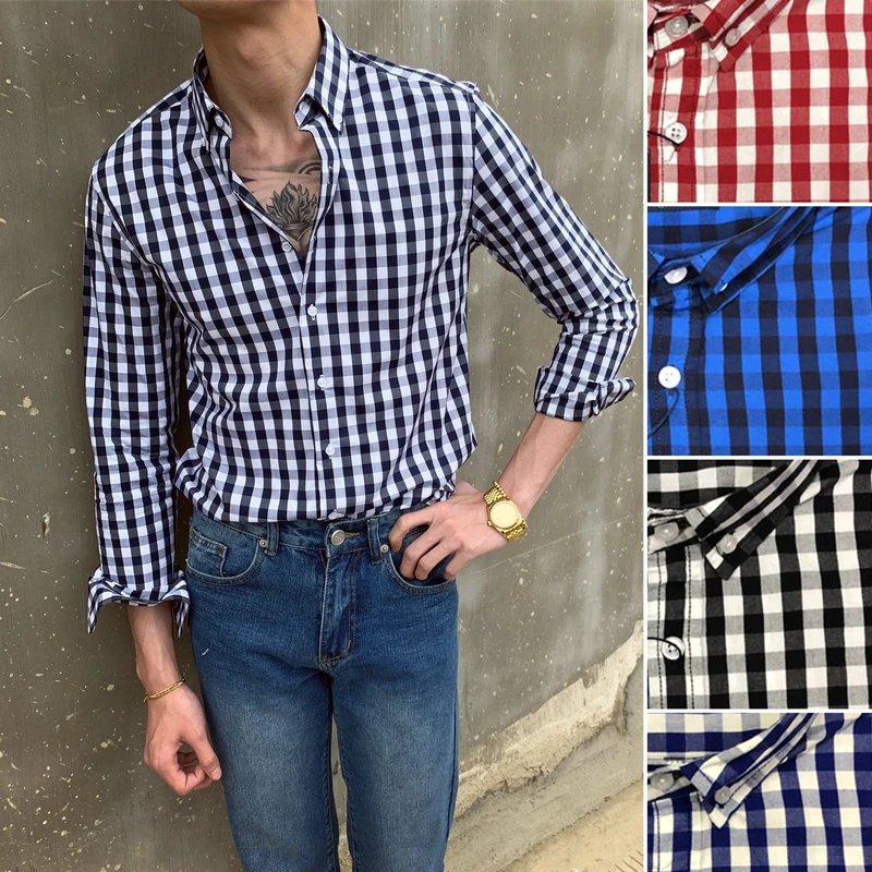

High Quality Small Horse Plaid Shirt 100% Cotton Camisa Masculina Men Long Sleeve Dress Shirts Fashion Casual Hombre Chemises