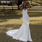 Женское атласное свадебное платье JEHETH, на тонких бретельках, в стиле бохо, с юбкой-годе, простые пляжные платья с открытой спиной из крепа, свадебные платья, 2022