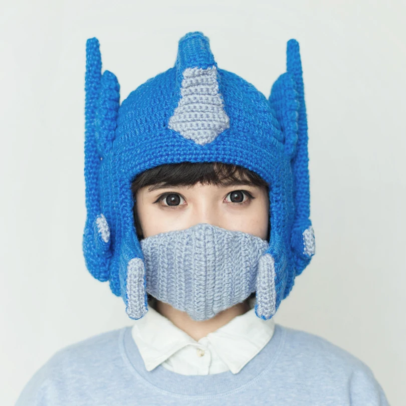 Вязаный вязаный шлем Optimus Prime зимняя теплая шапка Забавные вязаные шапки для