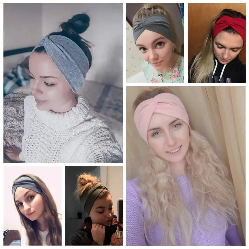 

Cotton Solid color Headband For Women Wide Turban Twist Knitted Hairband Fashion Headdress Elastic Hair Accessories New