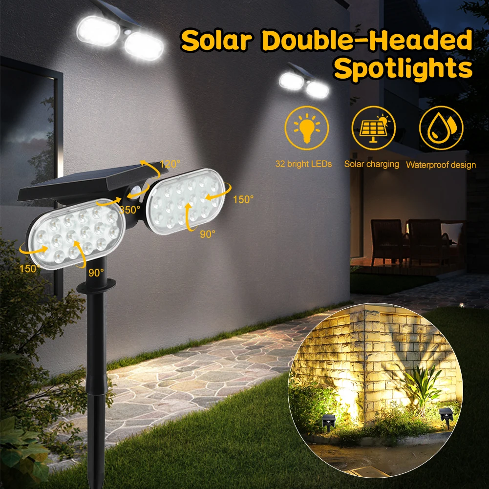

Solar Light Outdoor 16*2LED Security Lights Dusk to Dawn IP65 Waterproof Spotlight Wall Mount Ground Stake for Garden Doorway