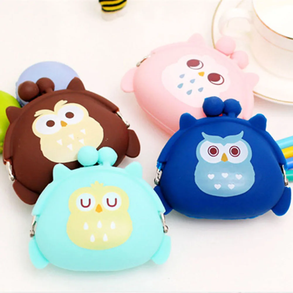 

Children Cute Cartoon Owl Silicone Jelly Wallet Silica Gel Change Bag Key Pouch Coin Purse Clutch Key Holder Storage Bag