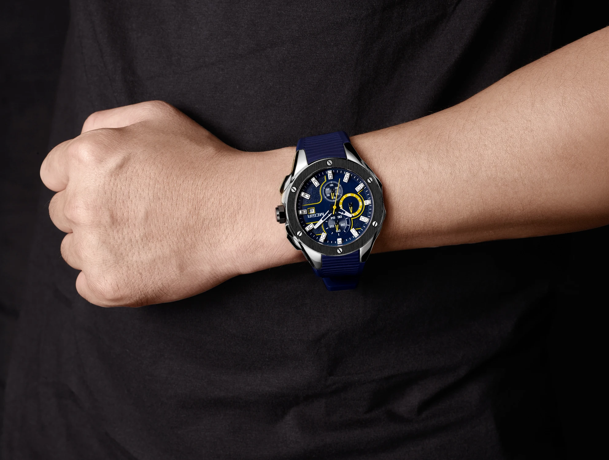 MEGIR Модные мужские спортивные часы Многофункциональный хронометр календарь