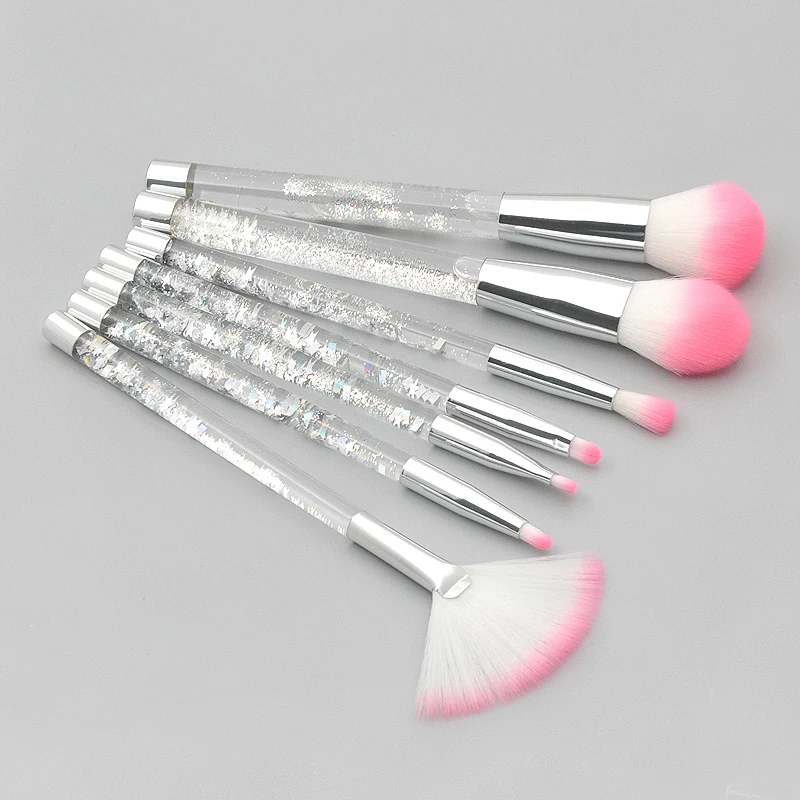 Portable 7pcs Make Up Brushes Set Transparent Crystal Diamond Plastic Handle Makeup For Eye Shadow Foundation Powder | Красота и