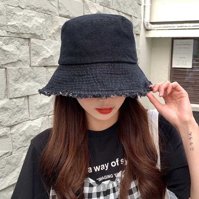 

2021 Women's Summer Denim Sun Caps Fashion Lady Bucket Hat Soild Color Sunscreen Sun Hats for Female Casual Foldable Ladies Cap