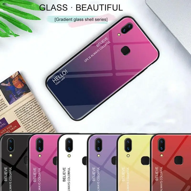 Противоударный чехол из закаленного стекла с градиентом для Huawei Nova 5 P30 P20 Mate20 10 Lite