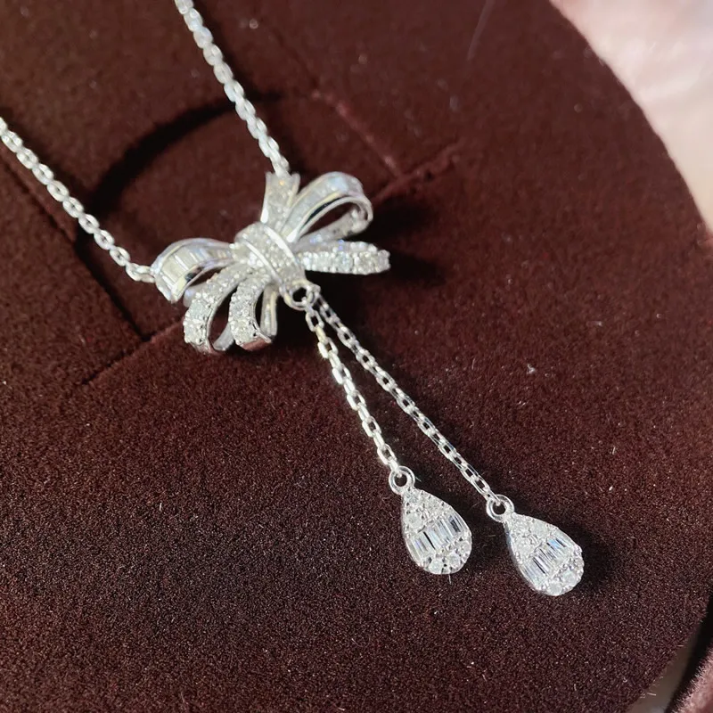 Женская цепочка-бант Aazuo из белого золота 18 К с натуральными бриллиантами 0 30