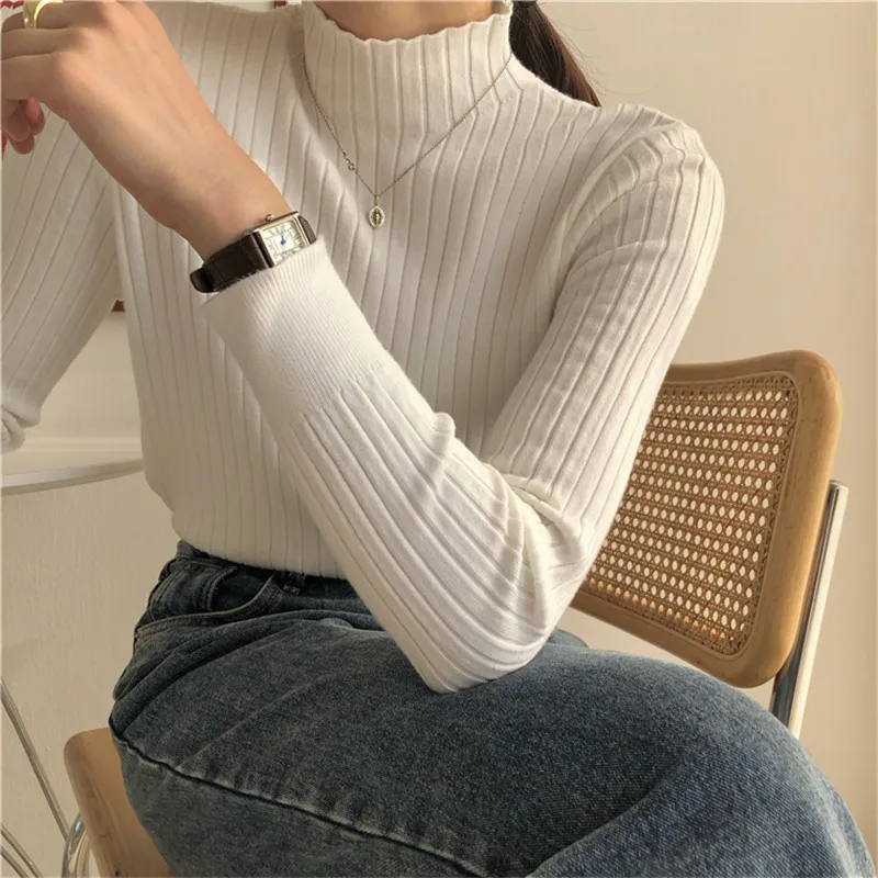 

HziriP 2021 New Autumn Spring OL Wear Minimalist Knitted Pullovers Women Sweaters Turtleneck Sweater Winter Basic Bottoming Tops
