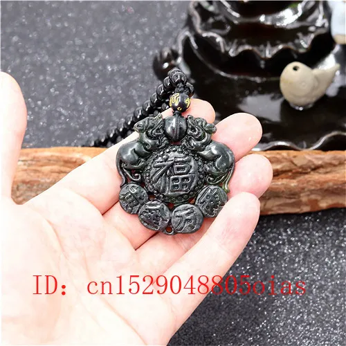 Натуральный черный зеленый нефрит Китайский тигр ожерельлье из бисера