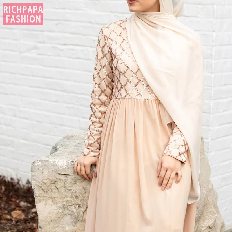 Sequin abaya Дубай турецкий хиджаб мусульманское платье Абая для женщин платья халат