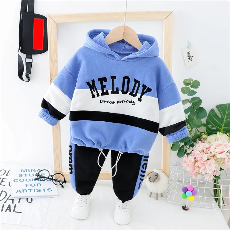 HYLKIDHUOSE Autumn Winter Baby Girls Boys Clothing Sets Toddler Infant Plush Warm Clothes Outfit Children Kids Hooded Tops Pants | Детская
