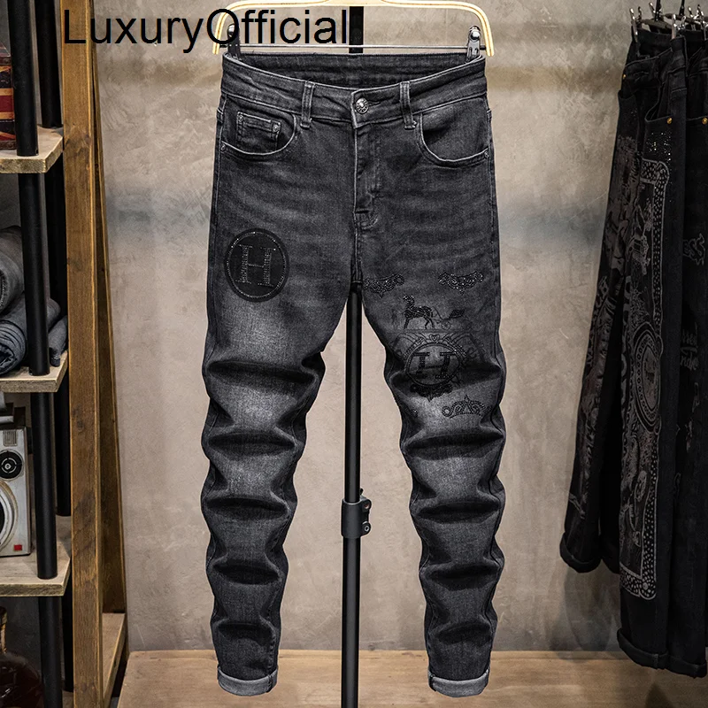 

Autumn winter jeans embroidery slim ruffian handsome long pants new elastic small foot pants