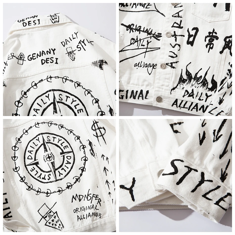 

Harajuku Original Full Print Letter Mens Jeans Jacket Jaqueta Masculino Denim Jacket Chaqueta Hombre Bomber2XL Plus Size Jacket