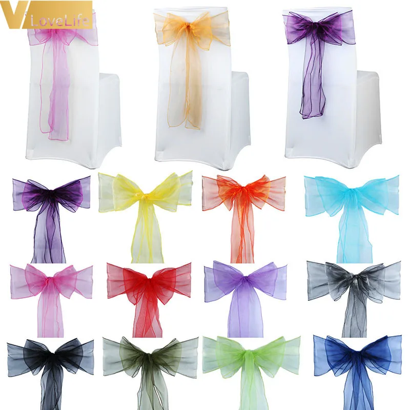 

100pcs High Quality Organza Chair Sashes Wedding Chair Knot Cover Chairs Bow Band Belt Ties For Weddings Banquet 100x Decoration