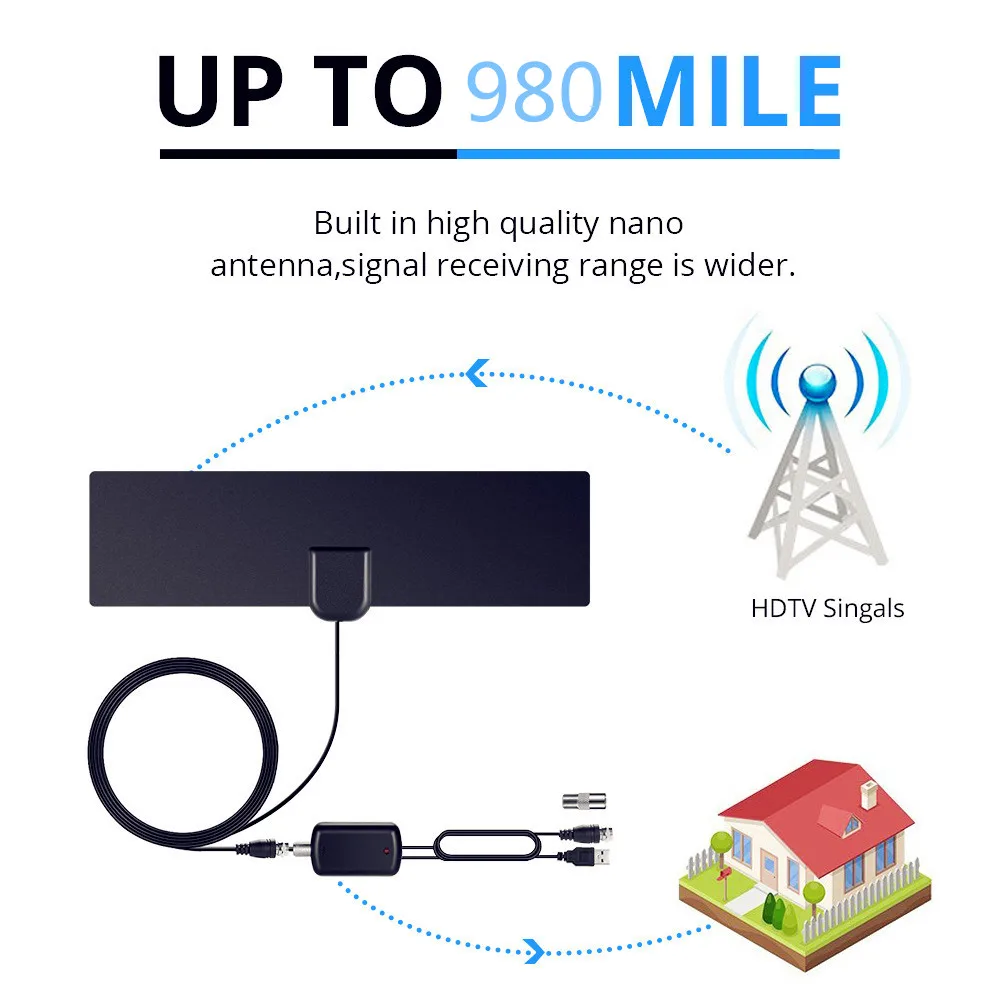 Новинка 2021 домашняя цифровая ТВ антенна HD Усилитель приемника 900 миль 4K VHF Freeview