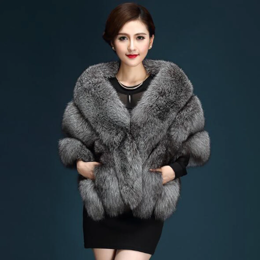 

Women Plush Winter Bridal Wedding Shawl Cape Evening Party Soft Faux Fox Fur Wrap Coat Jacket Wrap Shrug Bolero Fur Cape
