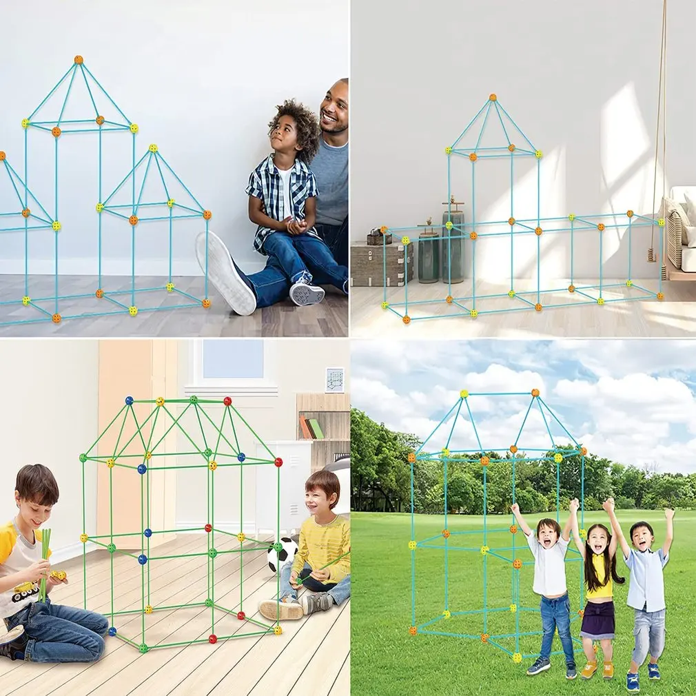 Kit de construcci&oacute;n de Casa de fortaleza m&aacute;gica para ni&ntilde;os, set de 72 bolas, 102 palos, regalo creativo, juguetes de aprendizaje-3