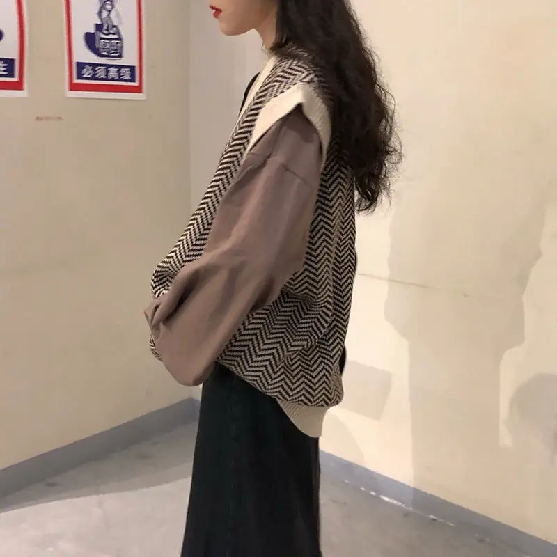 

Sweater Vest Women Comfortable Retro Gentle Sleeveless Jumpers Womens Loose Striped Chic Streetwear All-match Casual Soft Trendy