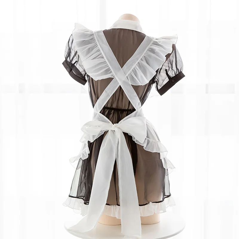 

OJBK New Kawaii Sexy Transparent Cosplay Costumes Maid Sexy Lingerie for Women High quality Temptation Dress With Cute Bowknot