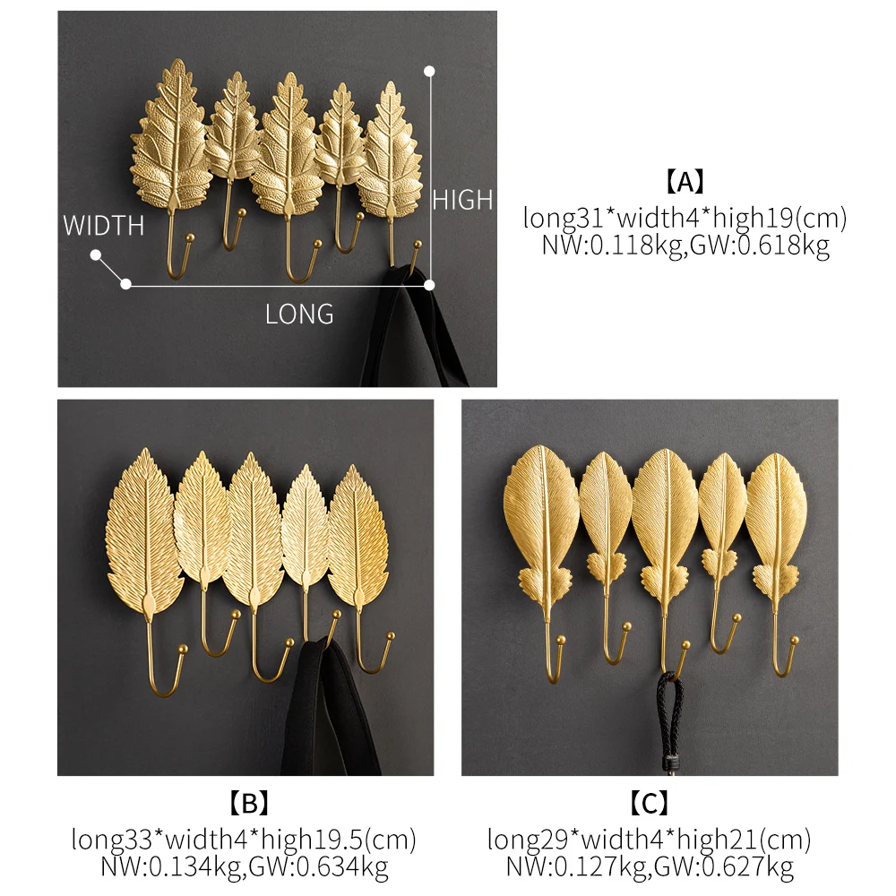 

Nordic Home Decoration Metal Hooks 5pcs Golden Leaf Model Minimalist Wall Key Holder Wall Decoration Hooks for Hanging Gifts