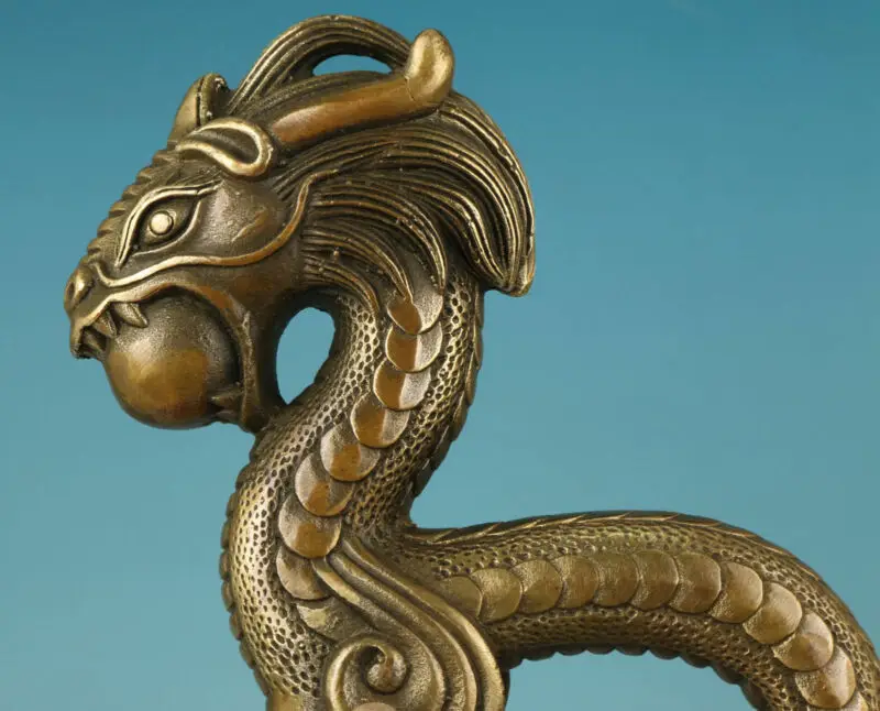 

Китайская медная бронзовая ручная резная статуя дракона тростниковая трость