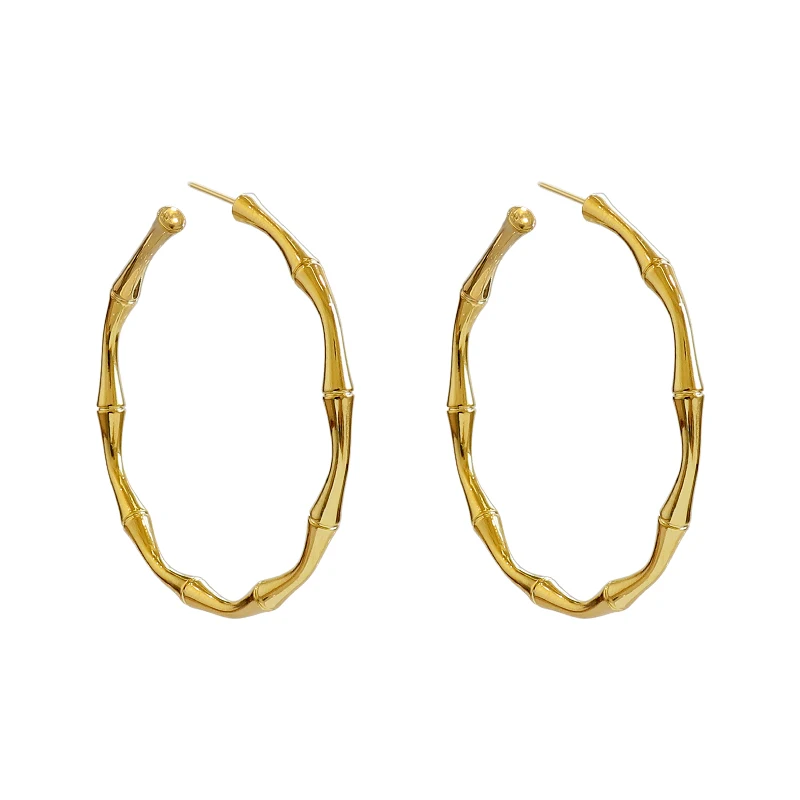 

Design Sense Metal Golden Bamboo Shape Big Hoop Earrings For Woman 2021 New Fashion Korean Jewelry Wedding Party Unusual Earring
