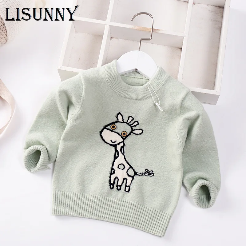 

1T-5T Girls Sweater Pullover 2022 New Autumn Winter Baby Sweaters Jumper Children Toddler Kids Knitted Clothes Cartoon Giraffe