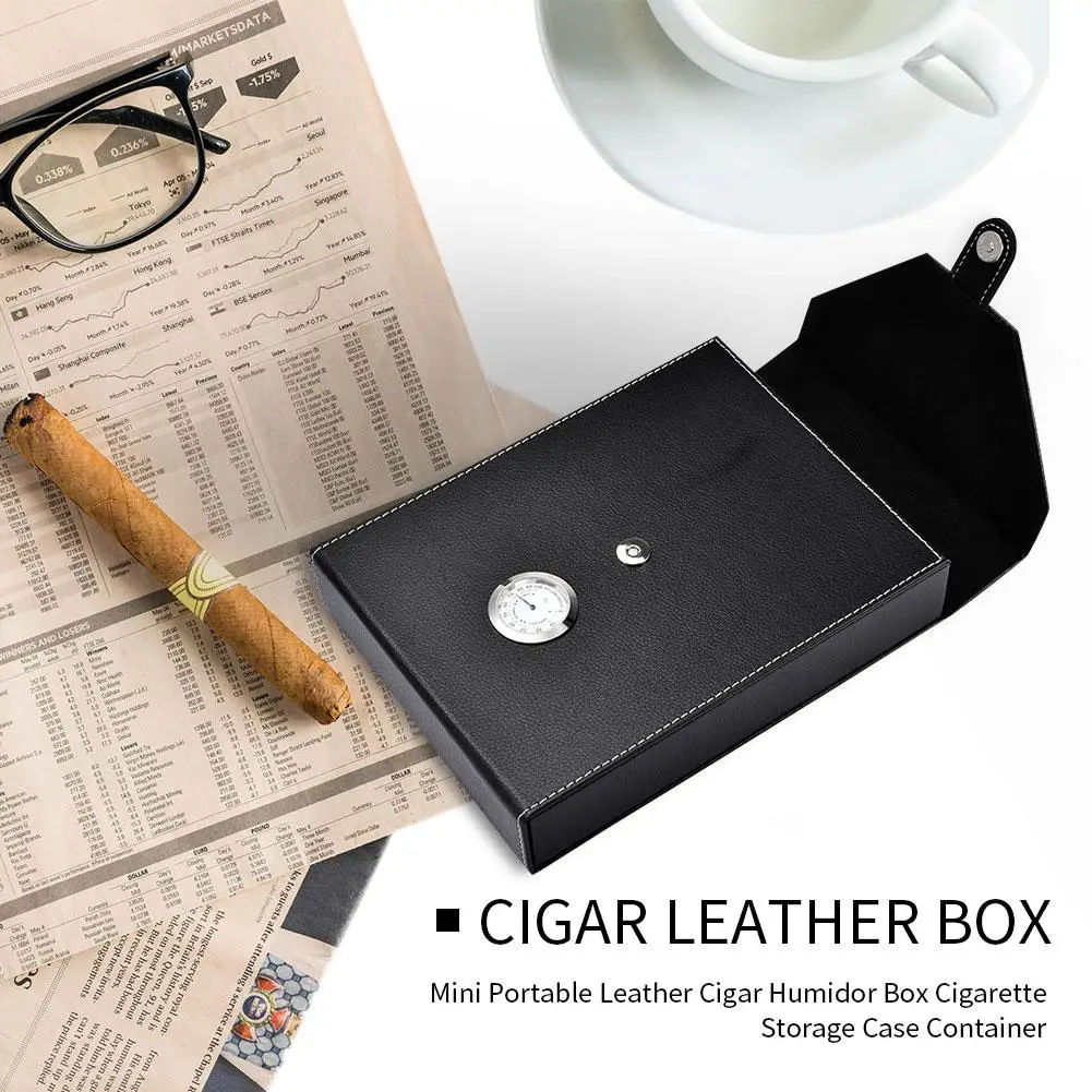 Портативная Черная сигарета Humidor дорожная кожаная коробка для путешествий Мини
