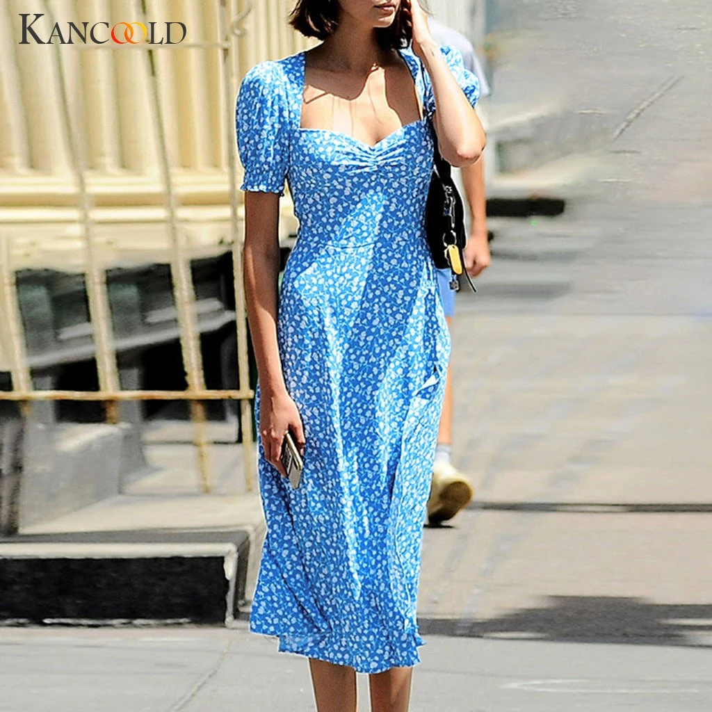 Женское пляжное платье с запахом KANCOOLD летнее коротким рукавом и цветочным