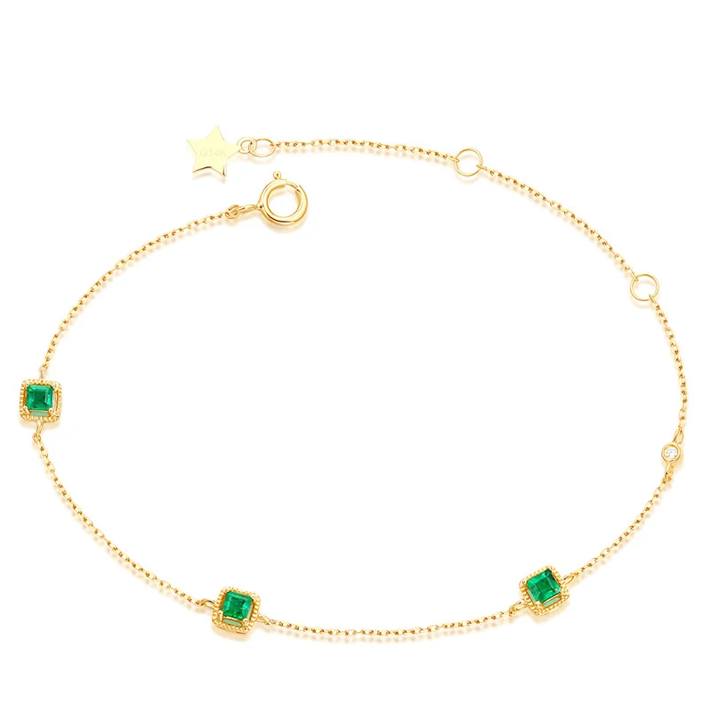 Элегантный ИЗУМРУД 14 к настоящий цельный браслет из желтого золота браслеты для