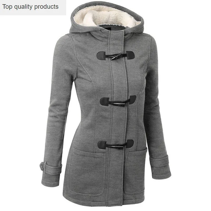 

Women Causal Coat Autumn Witner Women's Overcoat Female Hooded Coat Zipper Horn Button Outwear Jacket Casaco Feminino LH624