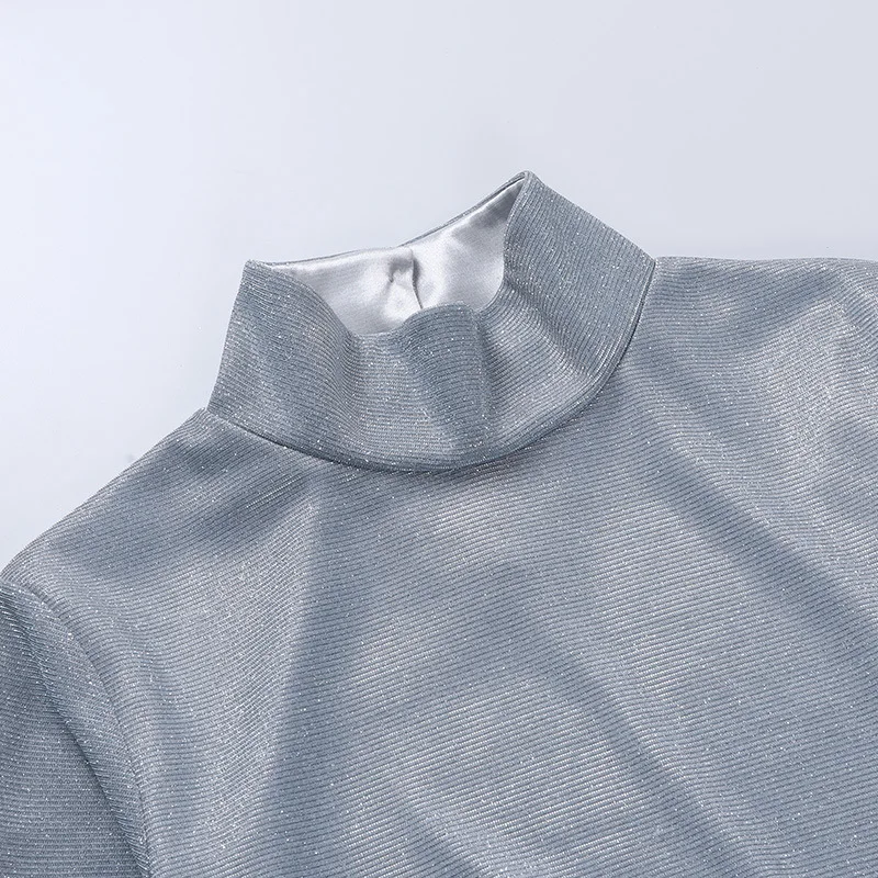 

Elegant Glitter Ruched Mini Women Dress 2021 Sexy Turtleneck Long Sleeve Bodycon Night Club wear Party Dress Women Femme Robe