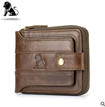 

laoshizi New Men Wallets Small short Genuine Leather Men Wallet Coin Purse Male Small Mini Card Holder men's purse Retro Wallet