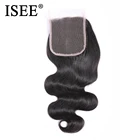 ISEE волосы перуанские волнистые волосы 100% Remy человеческие волосы на шнуровке средняя часть завязываются вручную 4*4 Бесплатная доставка натуральный цвет