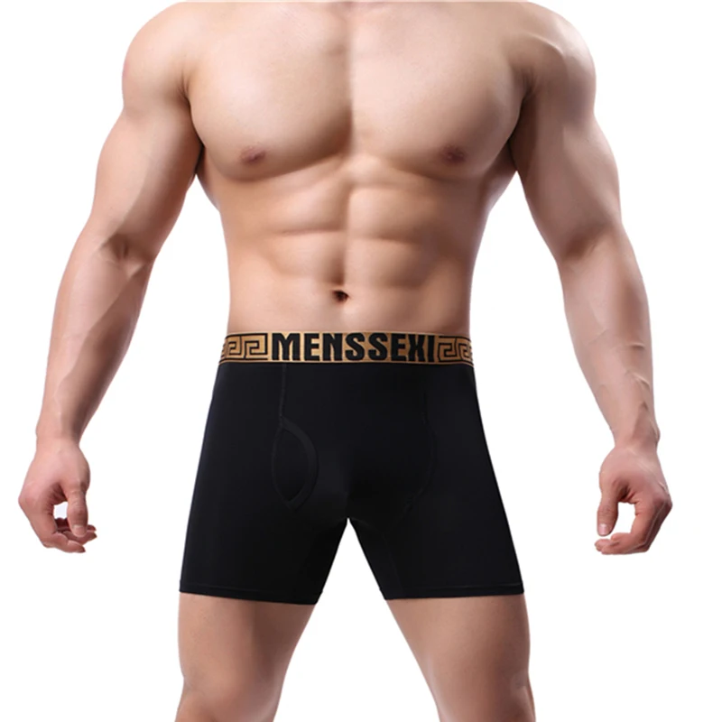 

MENSSEXI 2021 Mens Underwear Boxer Brief Shorts Nylon Sexy U-convex Designed Sleepwear Long Underpants Men Comfortable Boxers