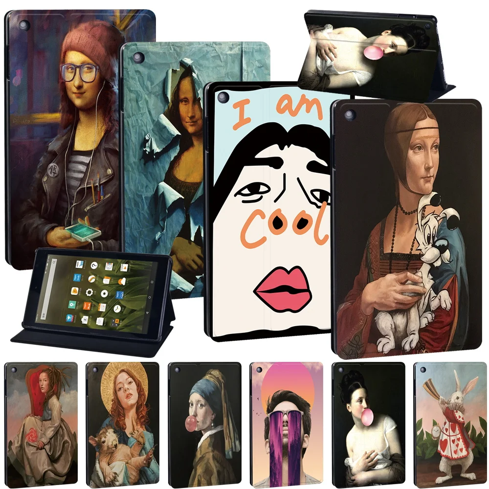 

Tablet Case for Amazon Fire 7/ HD 8 / HD 8 Plus 2020 / HD 10 Funny Painting Sample Series Leather Stand Cover Case