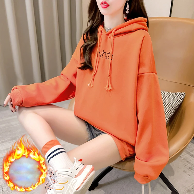 

Winter Fleece Warm Letter Full Length Streetwear Women 16-28years Old Causal Print Women Fashion Orange Black