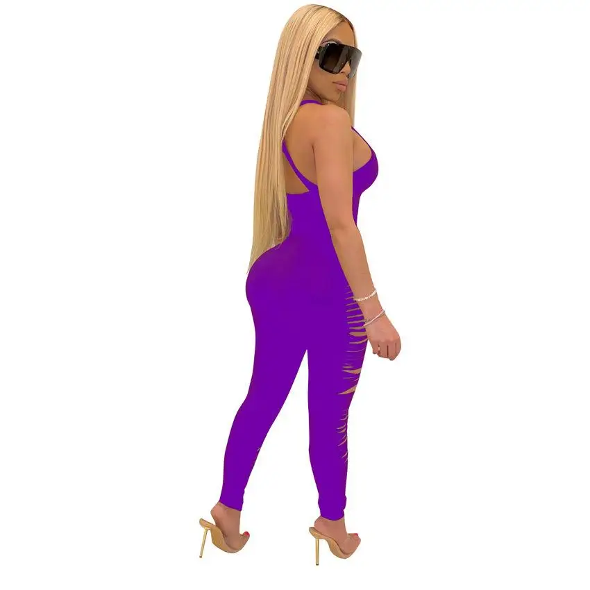 

Women Jumpsuits Rompers Sleeveless Hollow Out Hole O-Neck Sexy Night Club Party Bandage One Piece Outfits 746